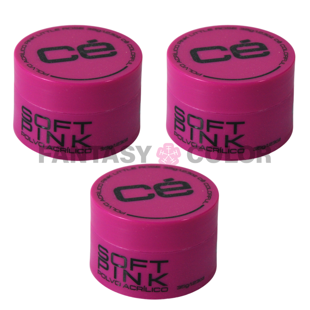 SET DE 3 POLVO ACRILICO SOFT PINK 21 GR CÉ COLROFUL MC NAILS