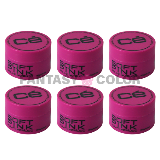 SET DE 6 POLVO ACRILICO SOFT PINK 21 GR CÉ COLROFUL MC NAILS