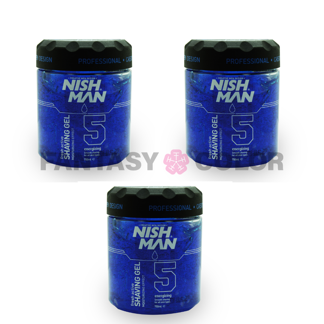 SET DE 3 SHAVING GEL AZUL NISHMAN 750 ML