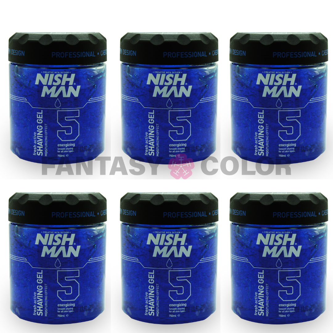 SET DE 6 SHAVING GEL AZUL NISHMAN 750 ML