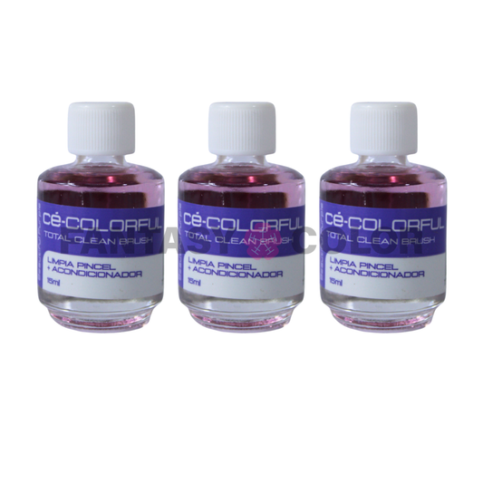 SET DE 3 TOTAL CLEAN BLUSH LIMPIA PINCEL + ACONDICIONADOR 15 ML MC NAILS COLORFUL