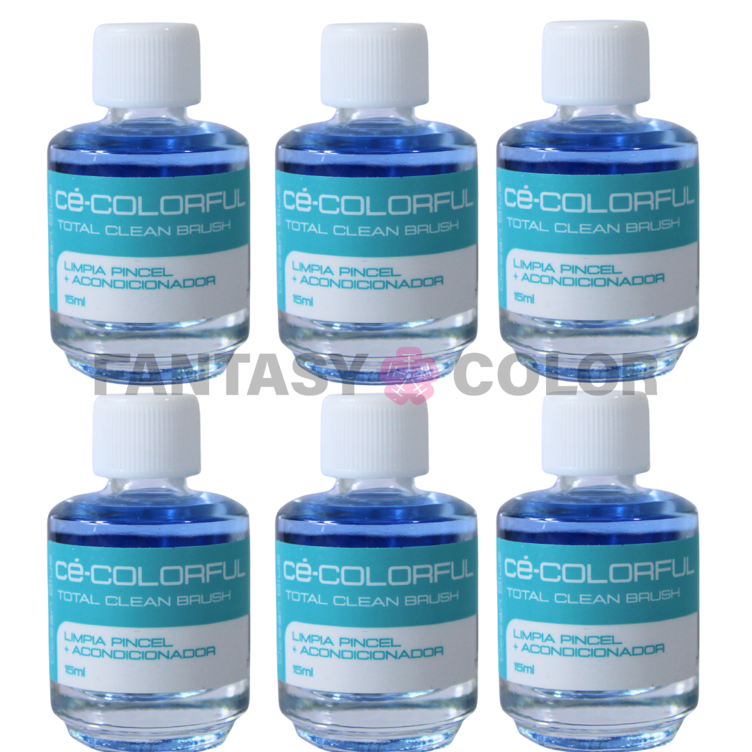 SET DE 6 TOTAL CLEAN BLUSH LIMPIA PINCEL + ACONDICIONADOR 15 ML MC NAILS COLORFUL