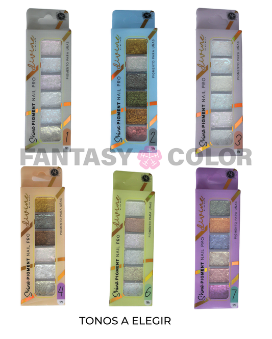 SET DE 6 EFECTO SHINE PIGMENT DIVINE MC NAILS