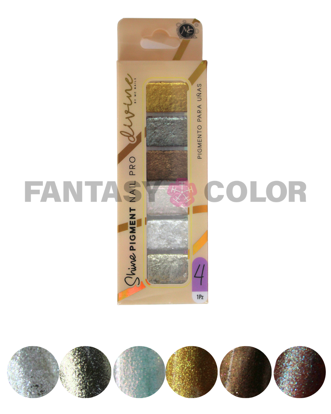 SET DE 6 EFECTO SHINE PIGMENT DIVINE MC NAILS