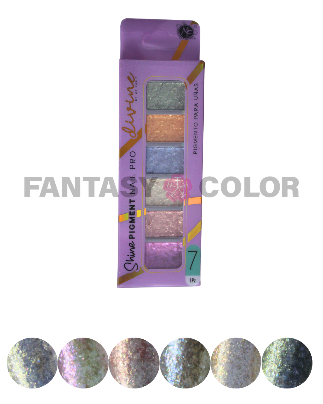 SET DE 6 EFECTO SHINE PIGMENT DIVINE MC NAILS
