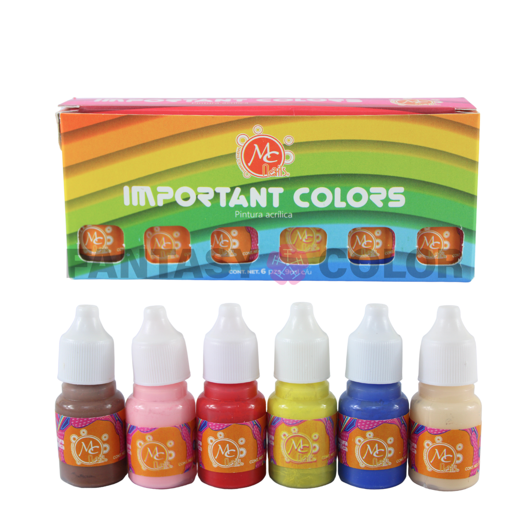 PINTURA ACRILICA - IMPORTANT COLORS 6 PIEZAS MC NAILS