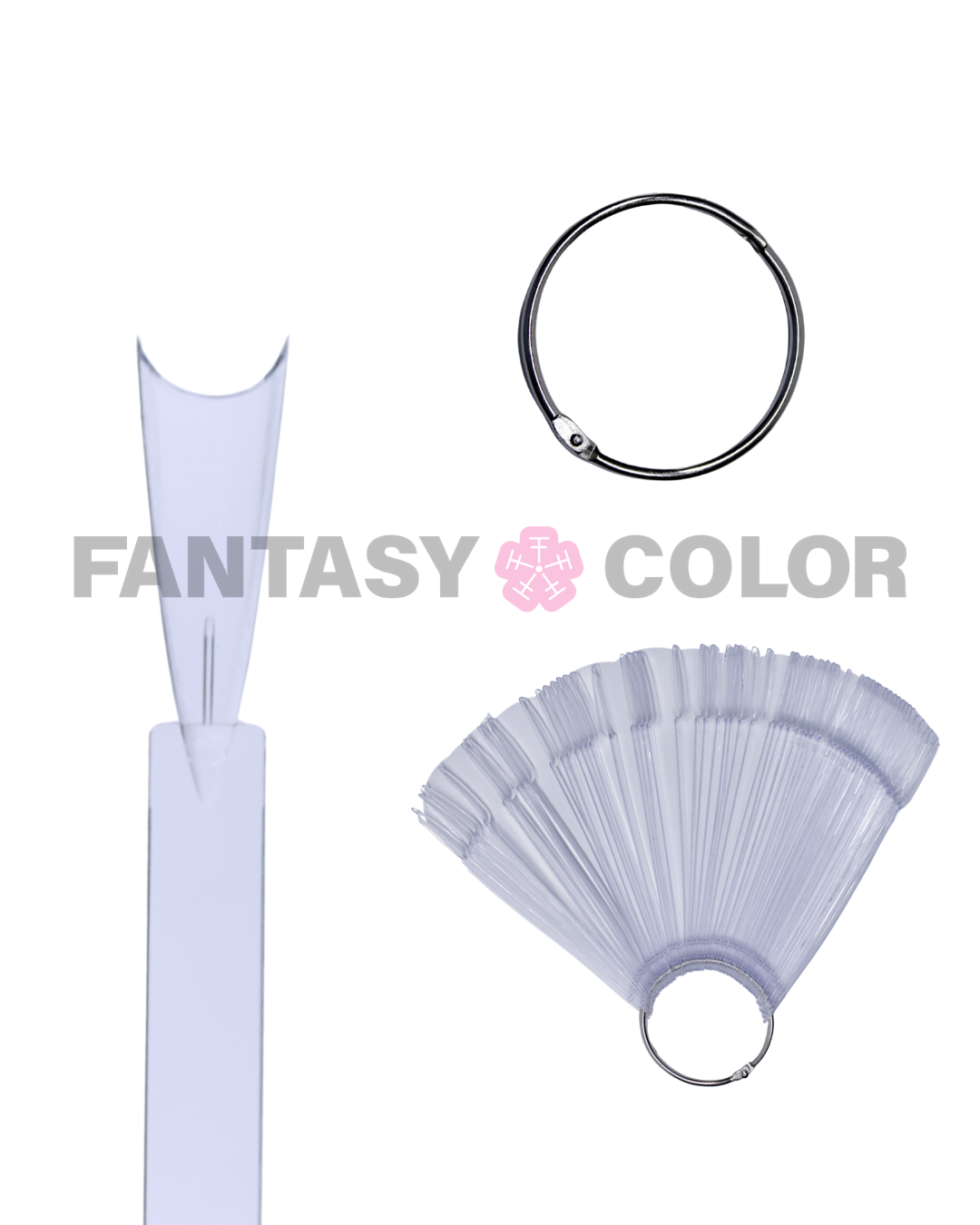 MUESTRARIO 50 PZ TRANSPARENTE PUNTA ARQUEADA FANTASY COLOR