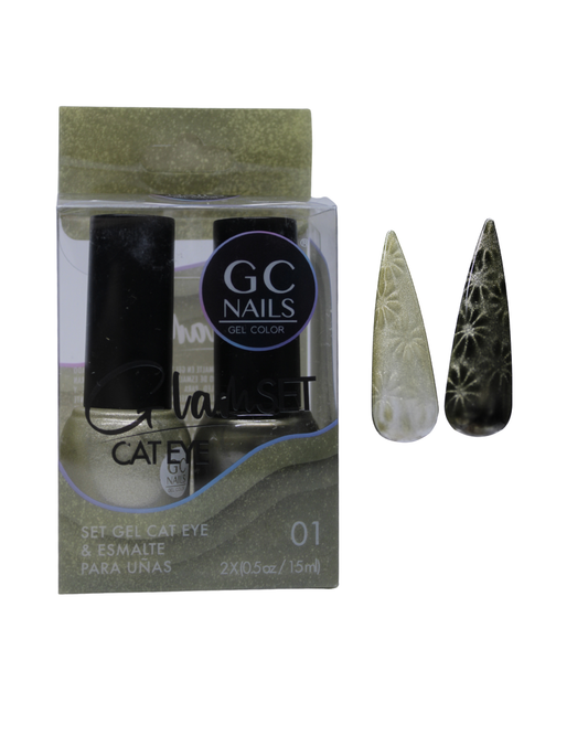 SET GEL CAT EYE Y ESMALTE GC NAILS - 16 VARIANTES