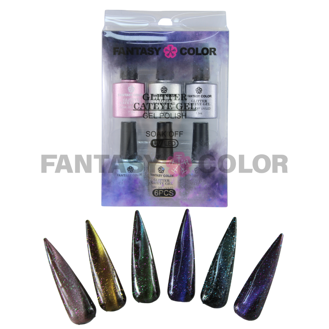 COLECCION GLITTER CAT EYE GEL FANTASY COLOR 6 PIEZAS