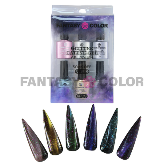 COLECCION GLITTER CAT EYE GEL FANTASY COLOR 6 PIEZAS