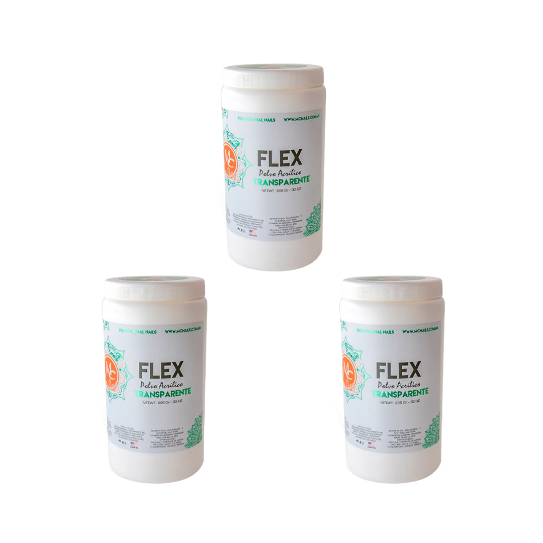SET DE 3 POLVOS ACRILICOS TRANSPARENTES 32 OZ MC NAILS