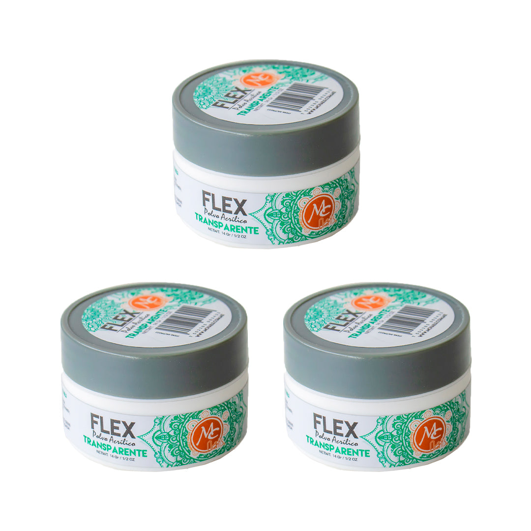 SET DE 3 POLVOS ACRILICOS TRANSPARENTES 1/2 OZ MC NAILS