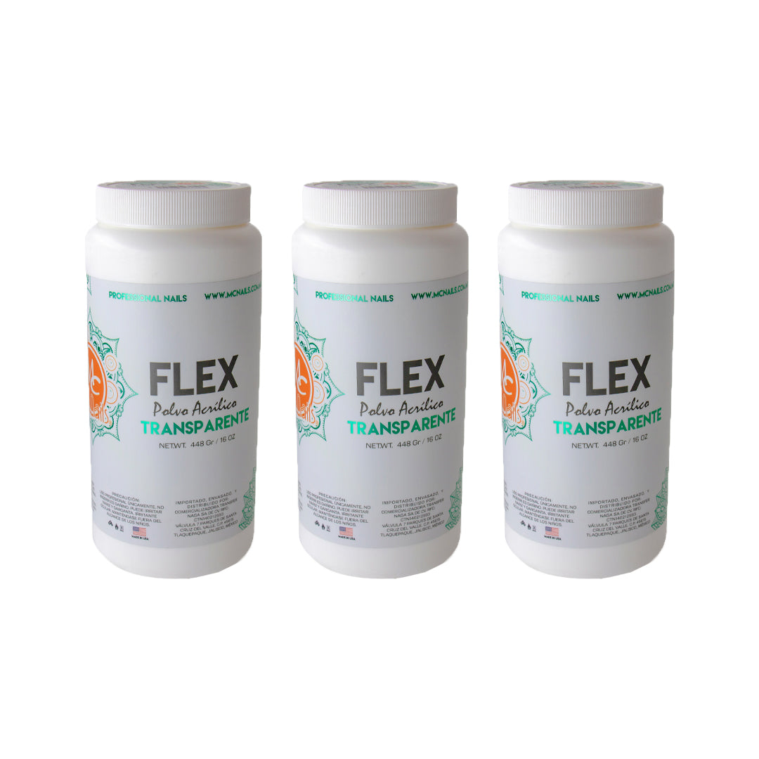 SET DE 3 POLVOS ACRILICOS TRANSPARENTES 16 OZ MC NAILS