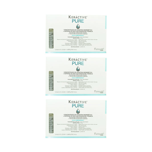 SET DE 3 KERACTIVE PURE 12 AMPOLLETAS NUTRAPEL 15 ML C/U