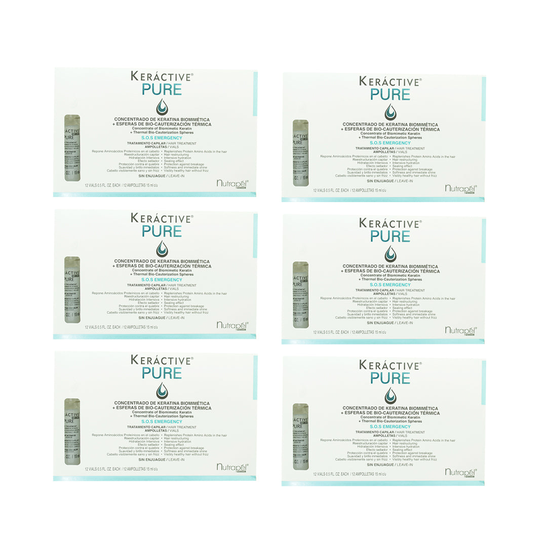 SET DE 6 KERACTIVE PURE 12 AMPOLLETAS NUTRAPEL 15 ML C/U