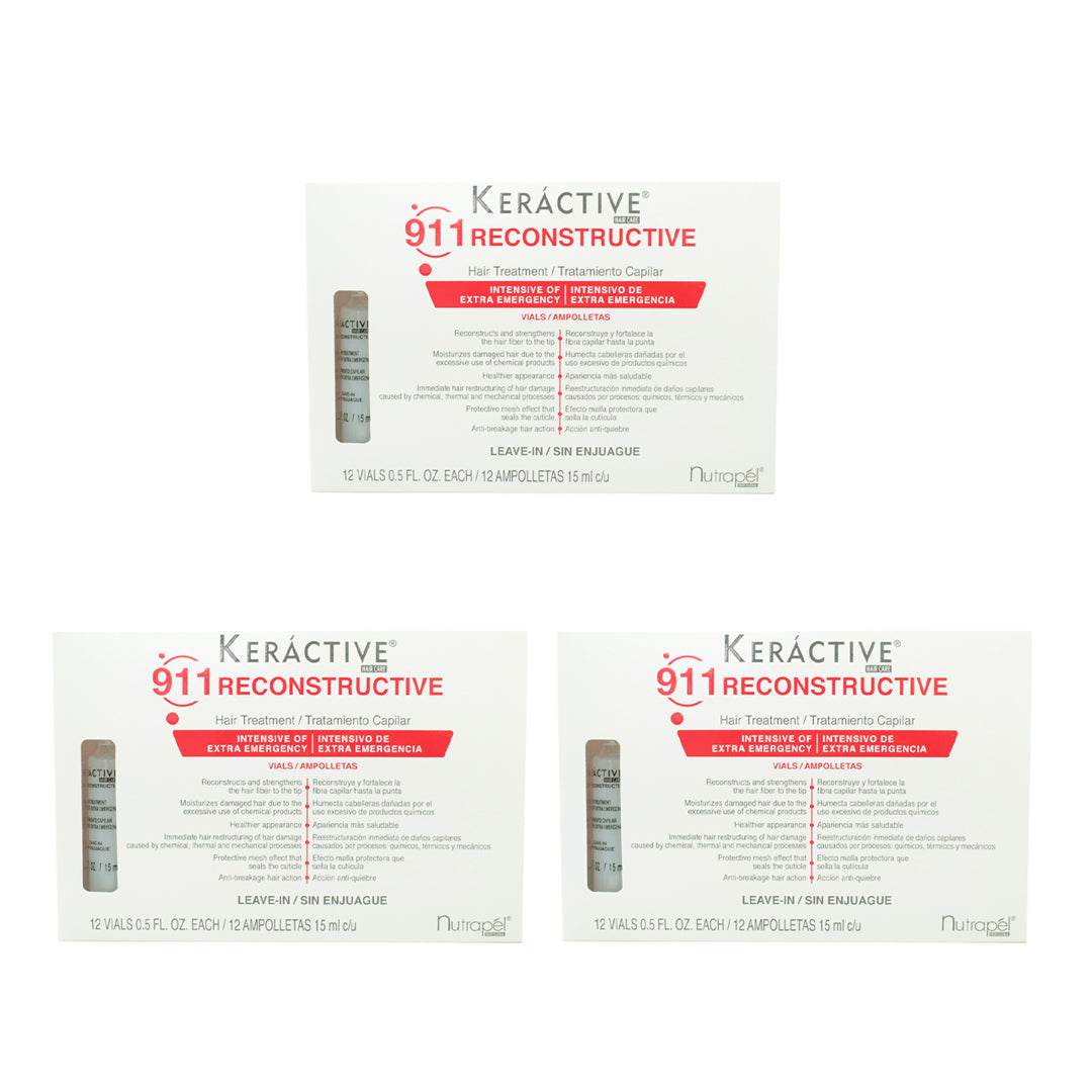 SET DE 3 KERACTIVE 911 RECONSTRUCTIVE AMPOLLETAS NUTRAPEL 15 ML C/12 PIEZAS