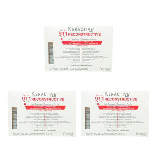 SET DE 3 KERACTIVE 911 RECONSTRUCTIVE AMPOLLETAS NUTRAPEL 15 ML C/12 PIEZAS