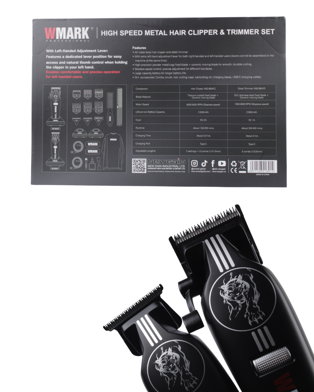 HIGH SPEED METAK HAIR  CLIPPER & TRIMMER SET NG-8634 KIT WMARK