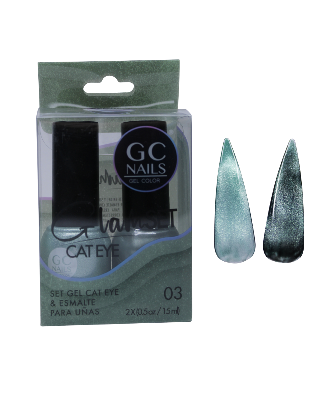 SET GEL CAT EYE Y ESMALTE GC NAILS - 16 VARIANTES