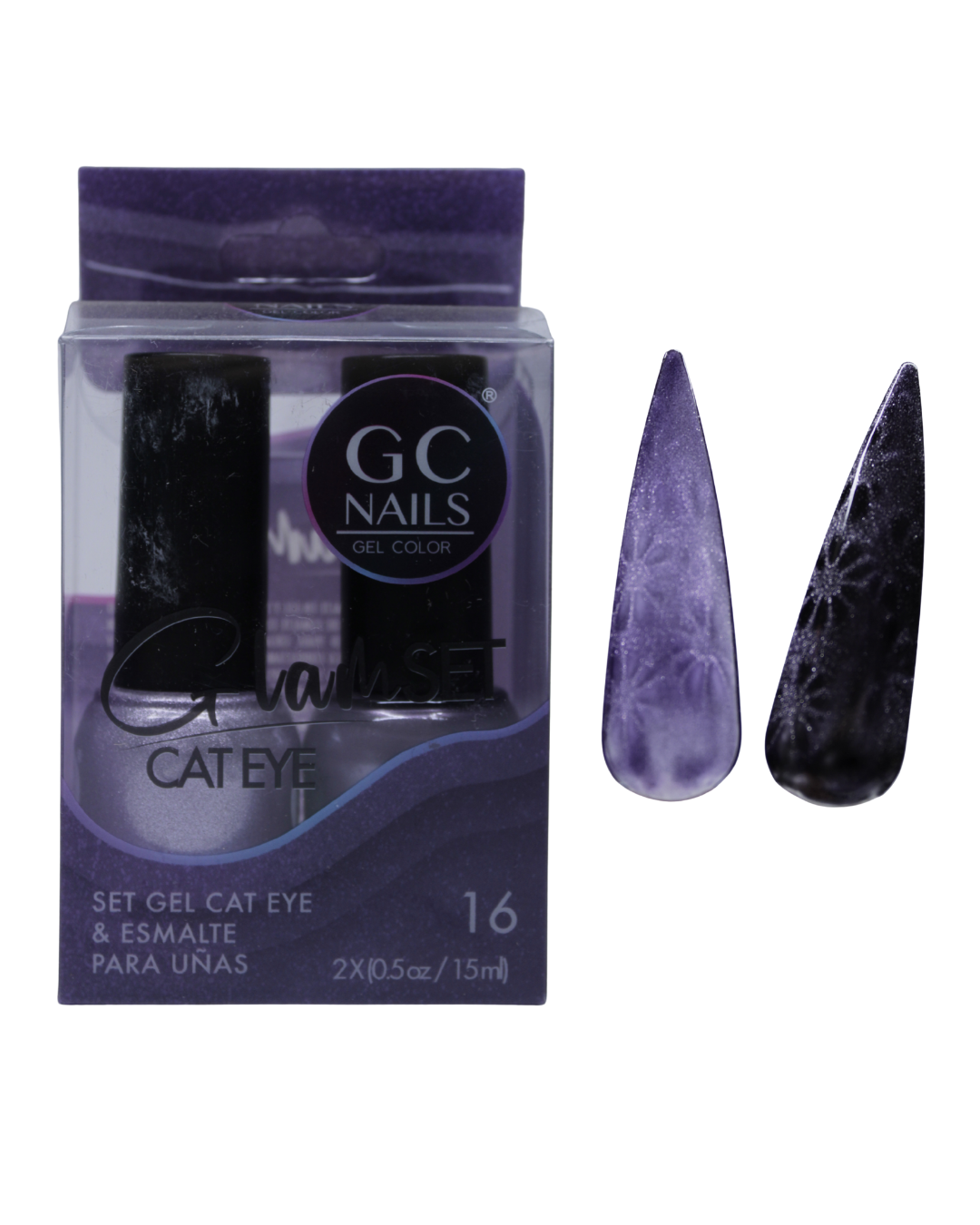 SET GEL CAT EYE Y ESMALTE GC NAILS - 16 VARIANTES